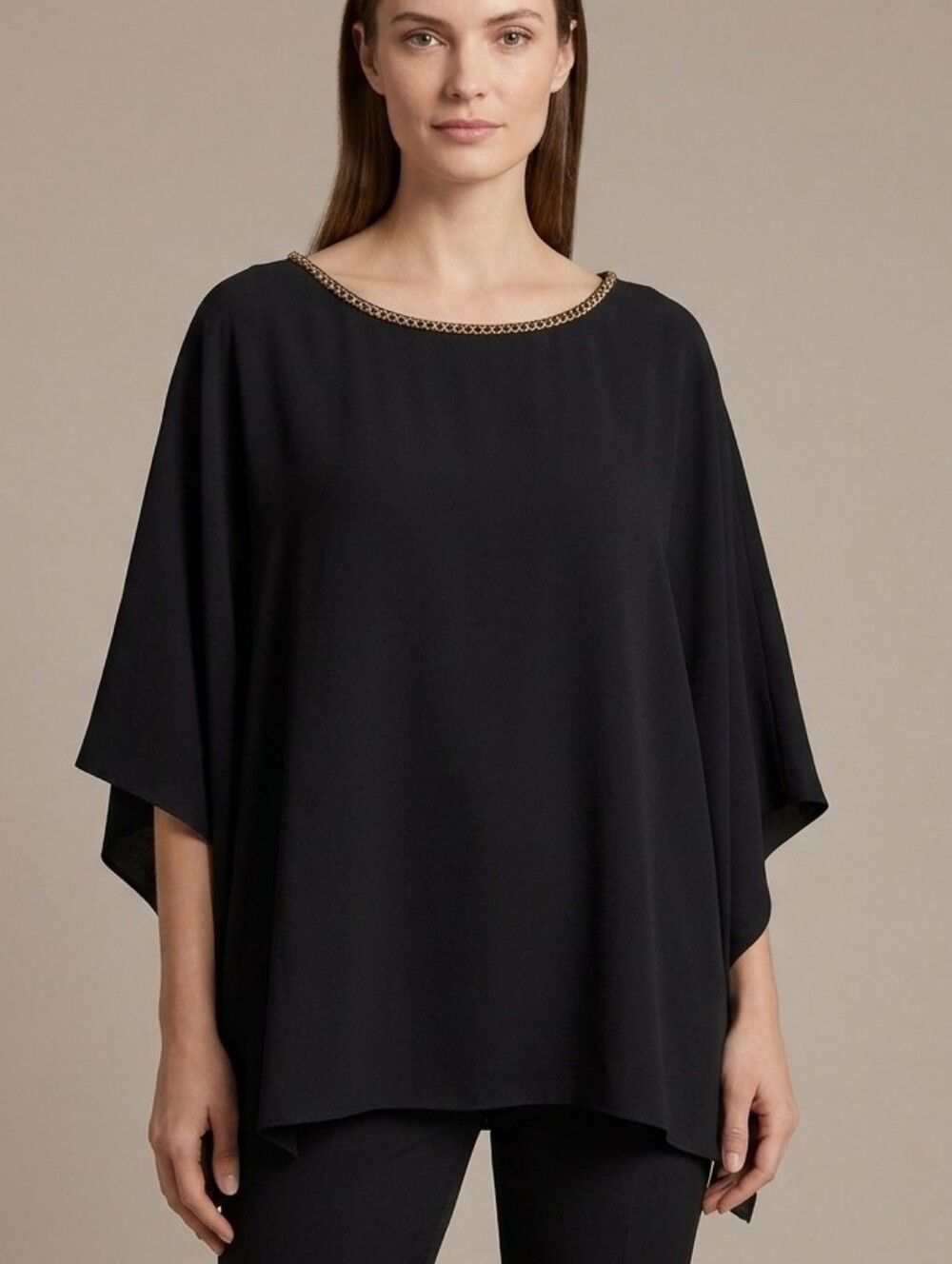 Michael Kors Women's Black Tunic Poncho Gold Chain Neckline Size L/XL